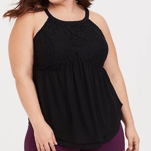 torrid Tops - Torrid Torrid Black Lace Chiffon Peplum Tank